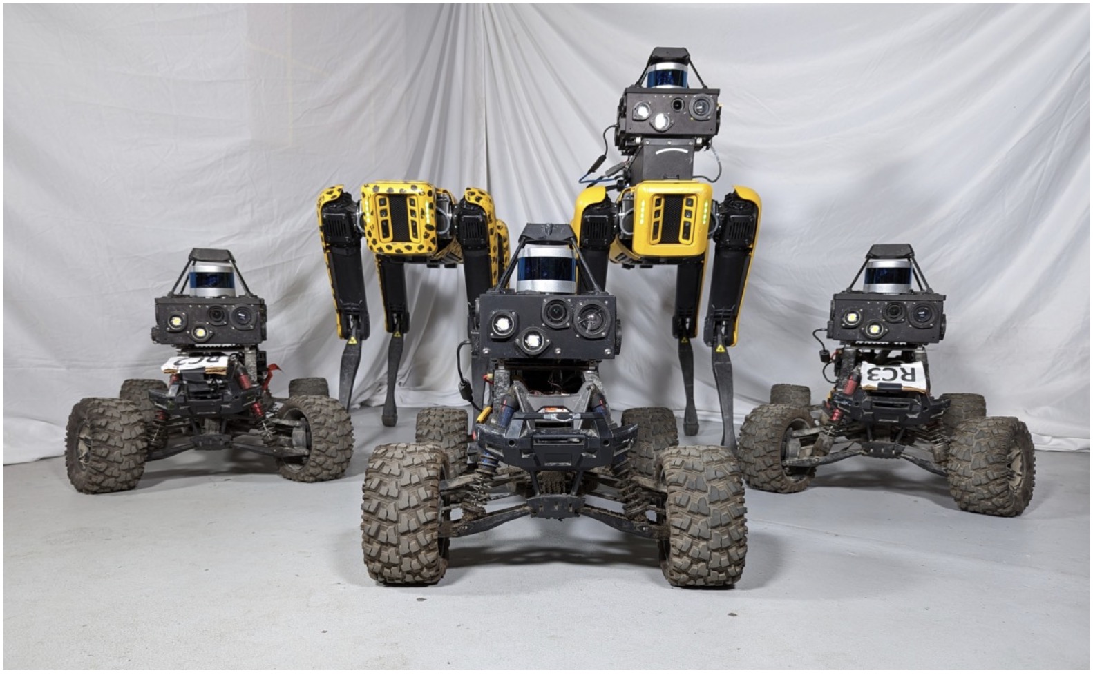 MMPUG heterogeneous robot fleet: wheeled RC robots and legged Spot robots