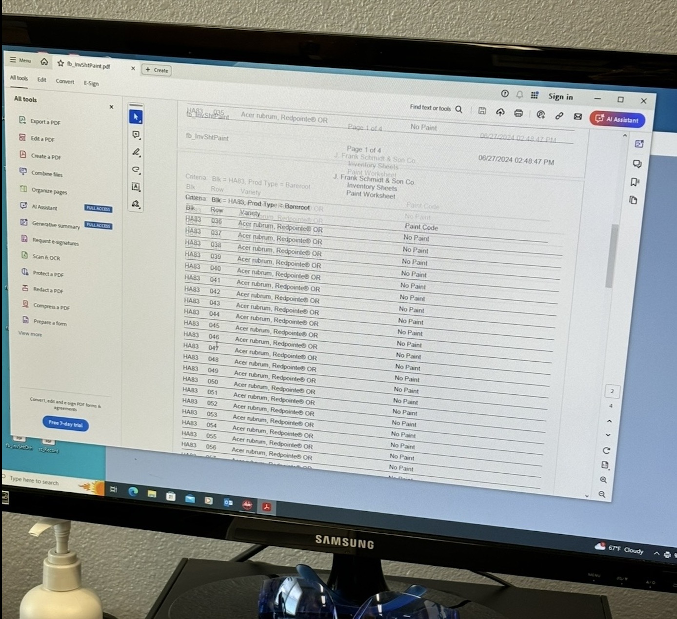 Existing paper-based inventory system on office computer